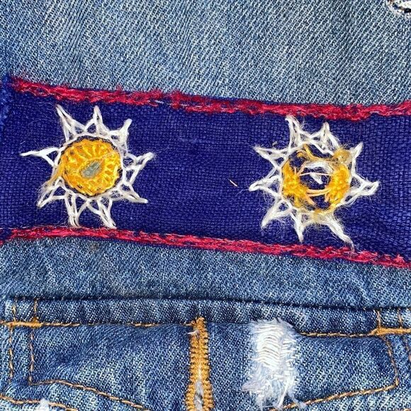 Custom Denim Jean Jacket Shacket Mandala Festival Fringe Embroidered Bohemian Me - Picture 7 of 8